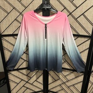 NWOT Pink & Gray Ombré Quarter Zip Long Sleeve Women's Top - XXL